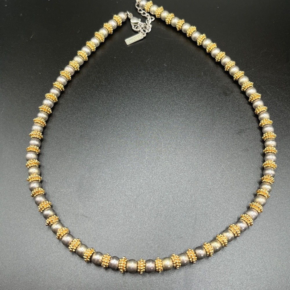 Vintage‎ Signed NAPIER Silver & Gold Tone Metal Bead Necklace 19.5"